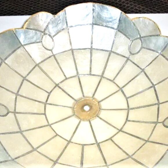 15" Round LIGHT FIXTURE COVER Light Shade Vintage Light Fixture Opalescent Shell - Picture 2 of 3